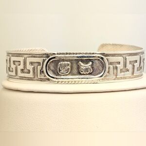 Vintage Om Oro Maya Sterling Aztec Cartouche Cuff Bracelet